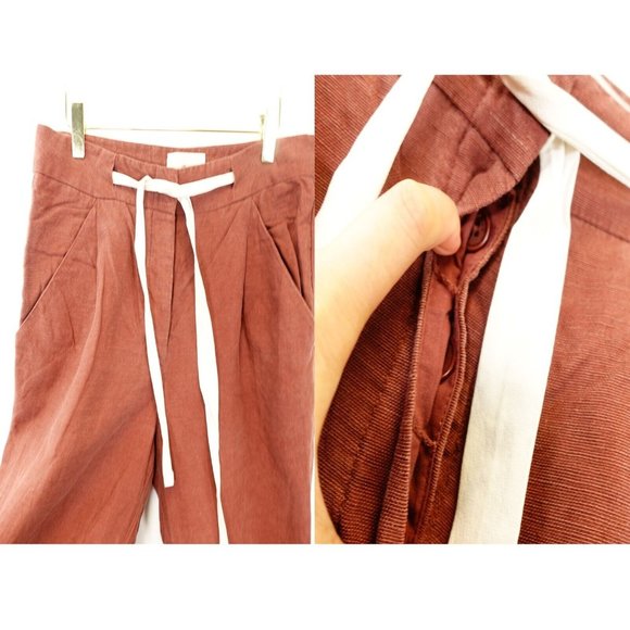 WILFRED Linen Pants Women SMALL 6 Burnt Orange Capri Button Fly Drawstring 33x22 - Picture 5 of 12